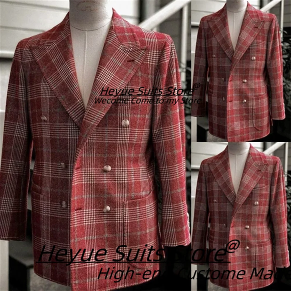 

Classic Men Suits Male Plaid Blazers Customized Slim Double Breasted Groom Prom Tuxedos 2 Pcs Sets Elegant Men Suits Ropa Hombre