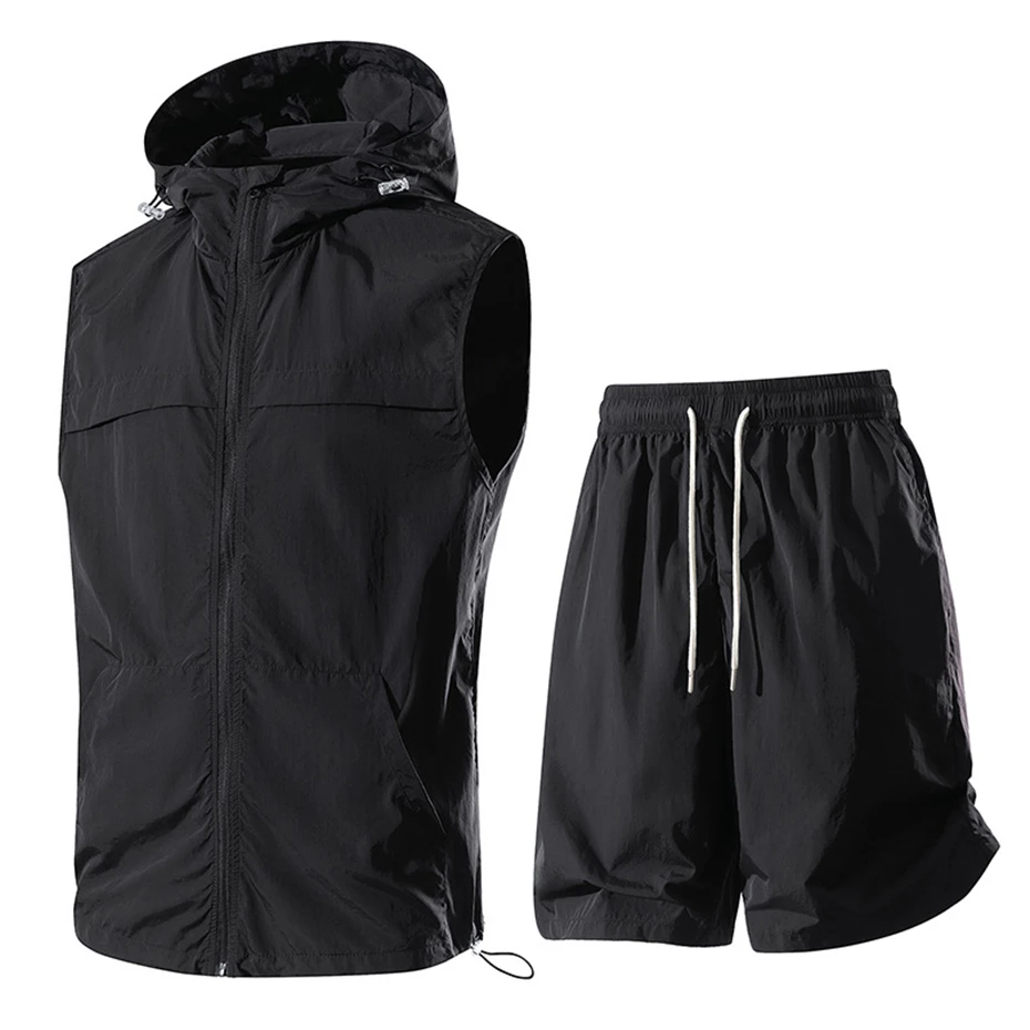 Summer Men's Sets Fashion Casual Quick Drying Breathable Vest Shorts Suits Male Sleeveless Jacket Shorts