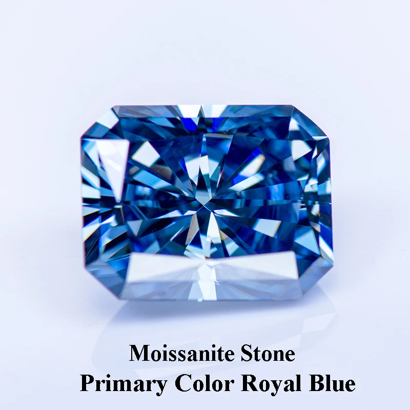 

Moissanite Diamond Emerald Cut Primary Color Royal Blue Lab Grown Gemstone Woman Charms Advanced Jewelry Making GRA Certificate