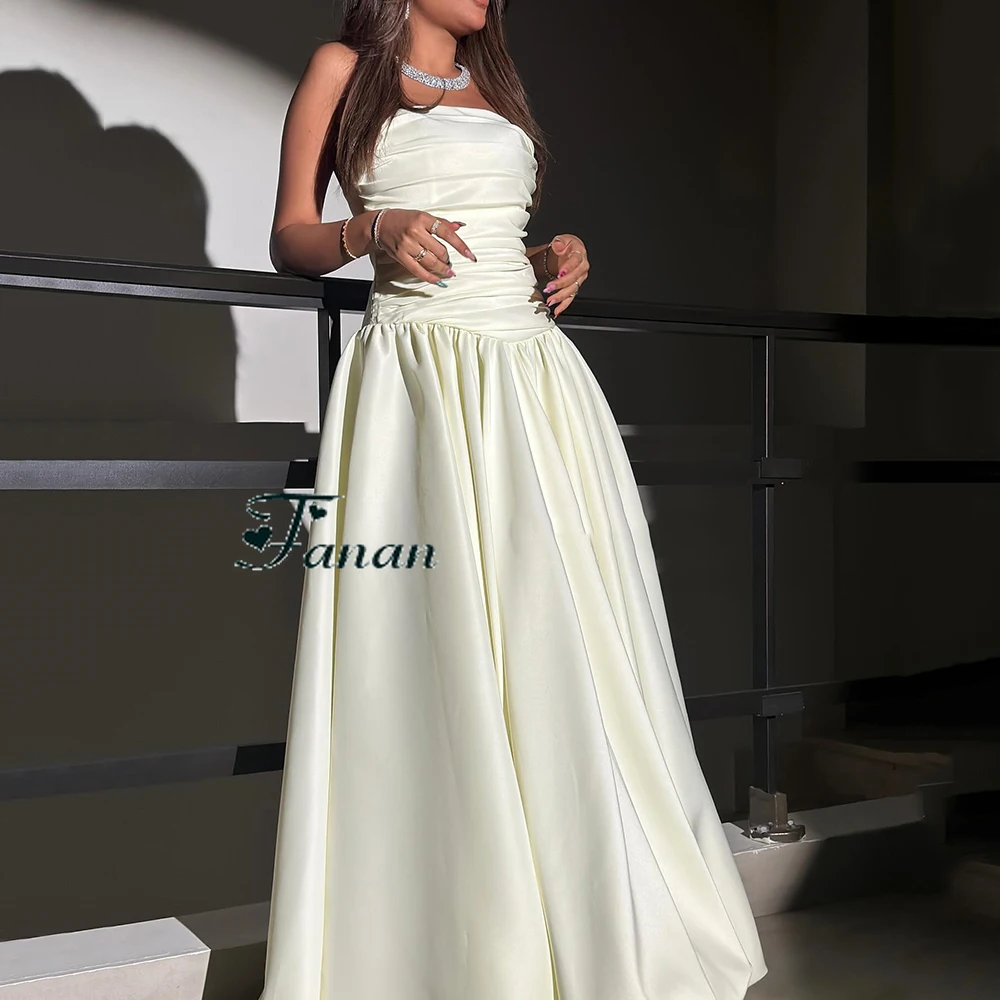 Personalizado sem alças simples a linha vestido de noite de cetim plissado sem mangas drapeado vestido de festa sem costas até o chão vestido de baile