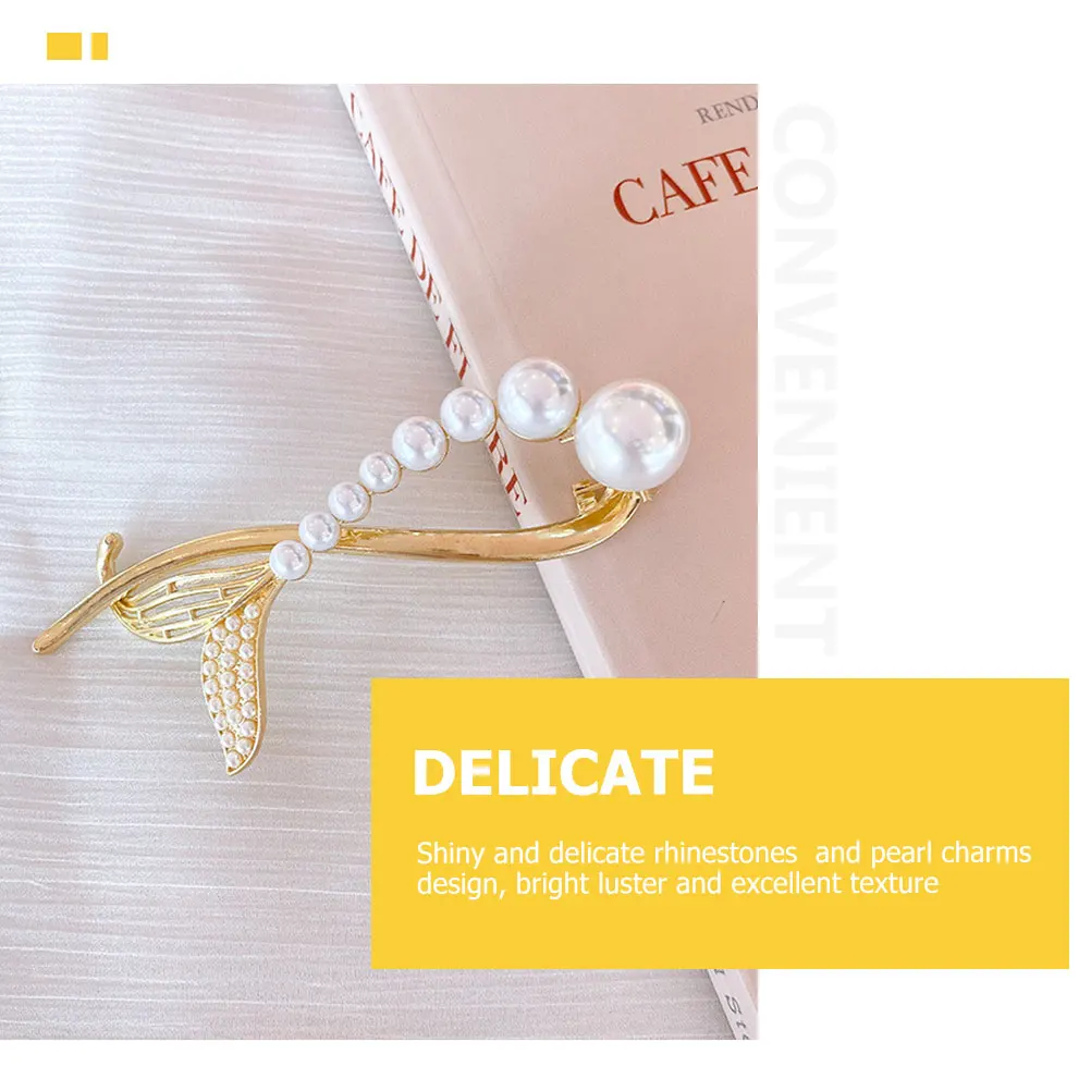 

2 Pcs Pearl Hair Clip Rhinestone Snap Barrettes for Women Clips Fishtail Hairpins Metal Decorative