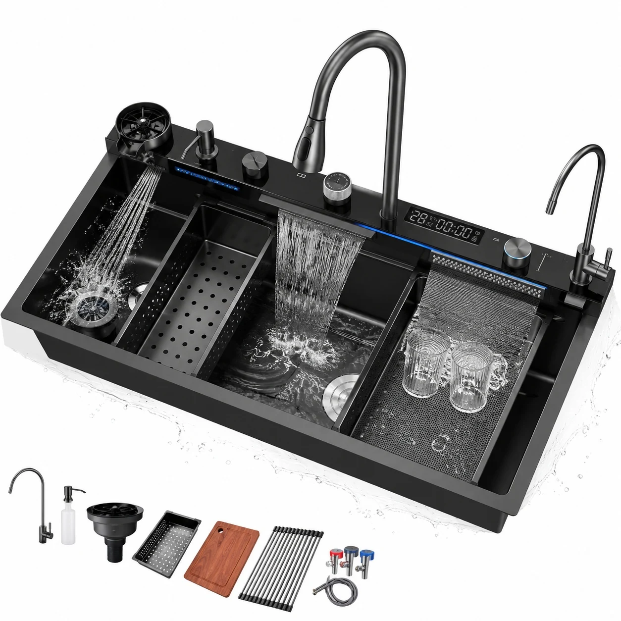 Topmount 304 Stainless Steel Kitchen Sink Multifunction Workstation Sink With Cutting Board Colander And Faucet Set