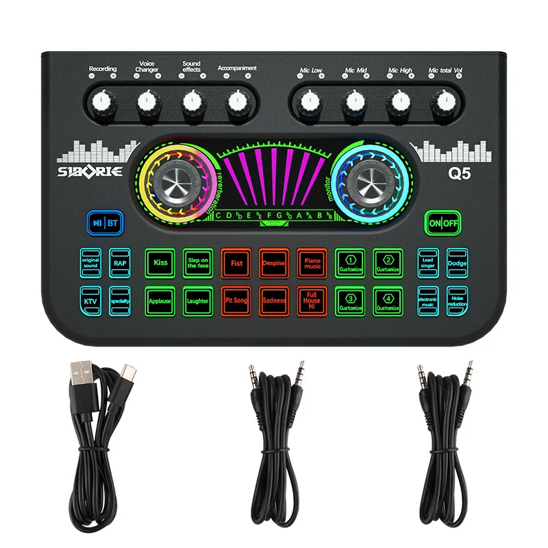 Live Sound Card Live Sound Mixer Streaming Soundboard with XLR-3.5mm Condenser Microphone Sound Card Mixer Voice Changer