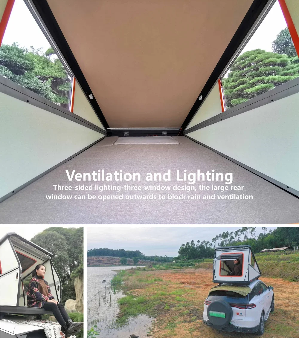 Remolque de Camper pequeño, carcasa dura impermeable personalizada, tienda de techo de coche de aleación de aluminio, tiendas de techo plegables emergentes