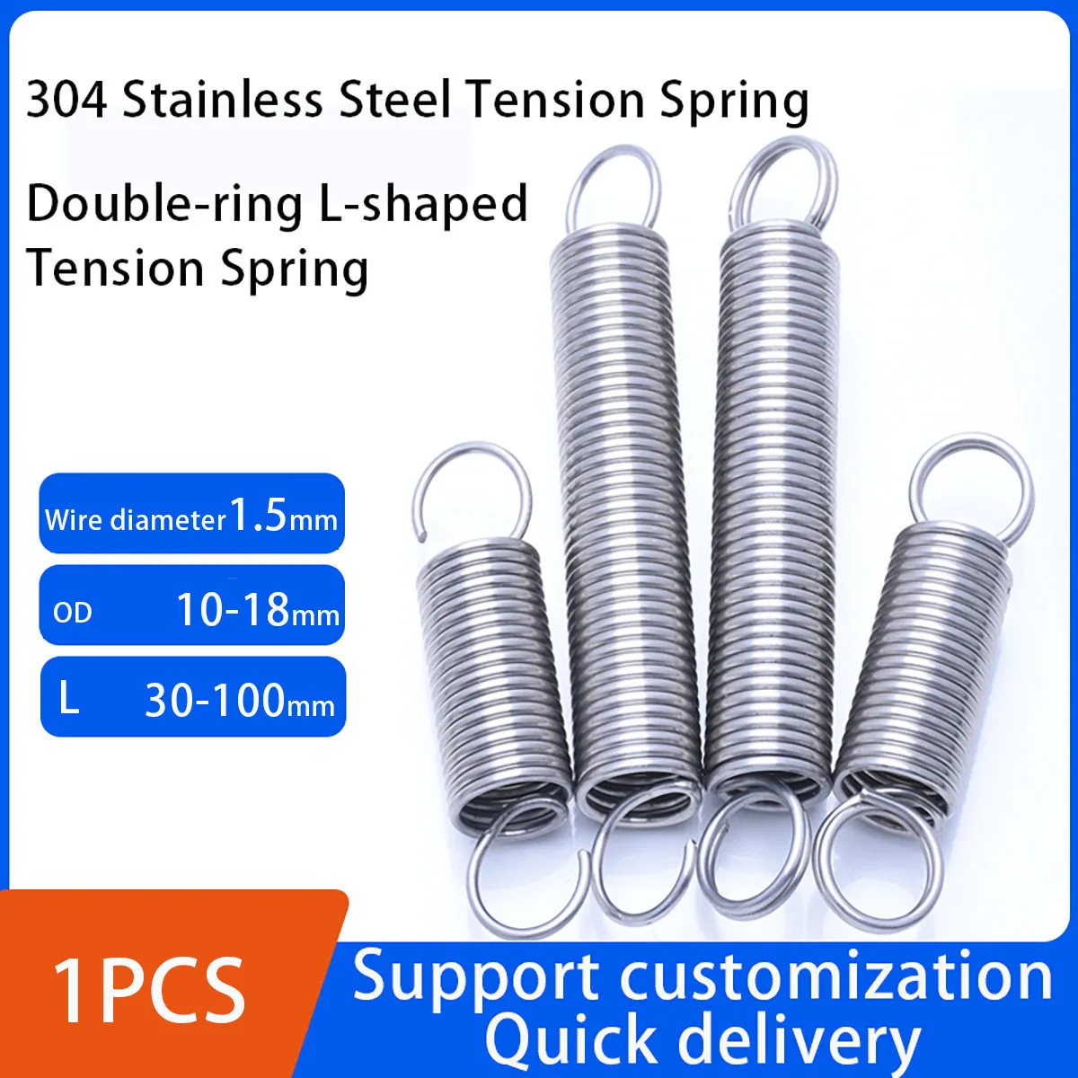 

Double-Ring L-Shaped 304 Stainless Steel Tension Spring Wire Diameter 1.5mm Outer Diameter 10-18mm L 30-100mm Customization