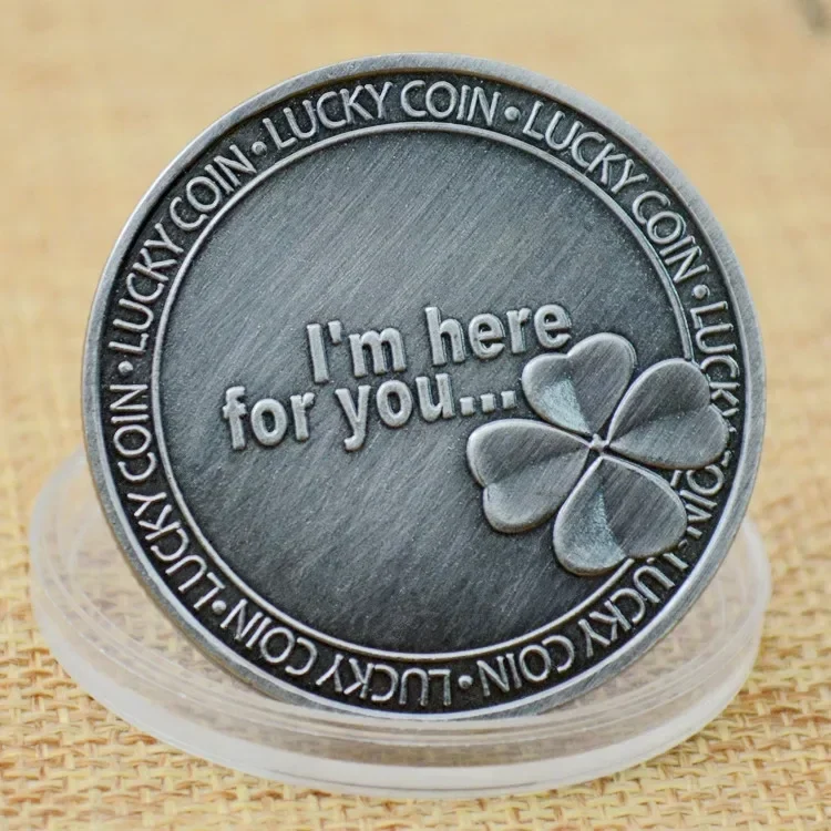 Get Well Soon Copper Plated Souvenir Coin I'm Here for You Four Leafs Clover Lucky Coins Creative Gift