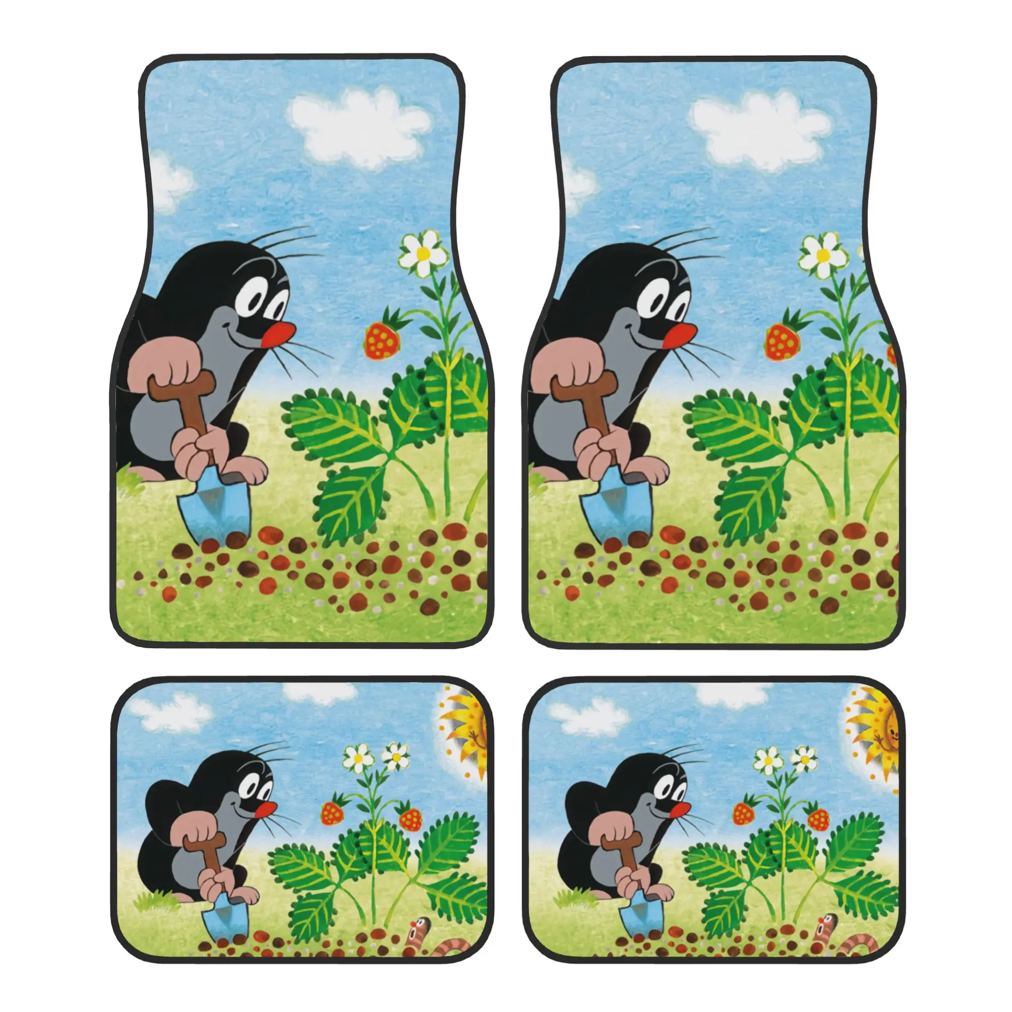 

Crystal Velvet Car Floor Mats 4 Pcs Cute Mole Digging Cartoon Krtek Little Maulwurf Universal Car Front Rear Carpets Foot Mats