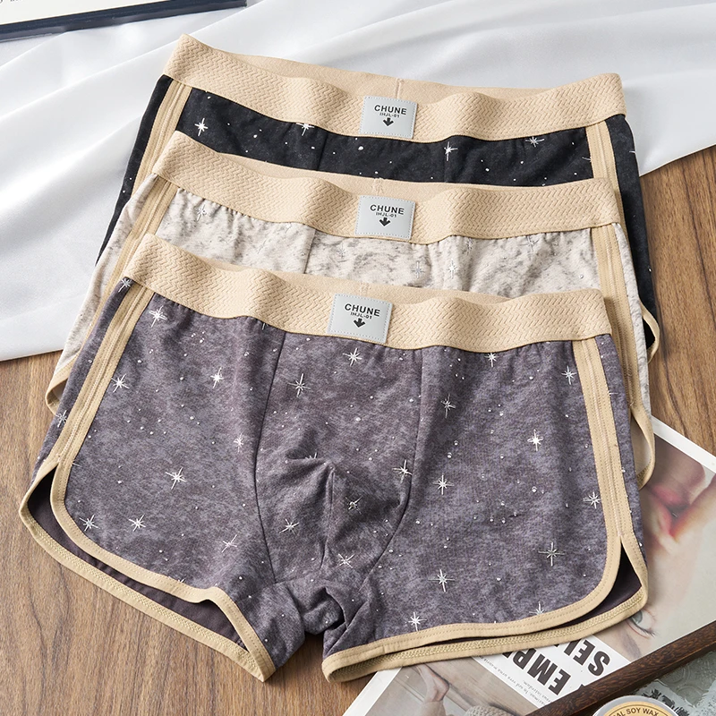 

3-Pack Men's Boxer Briefs Trendy Starry Sky Cotton Underwear for Young Adults Breathable & Stylish Athletic Trunks