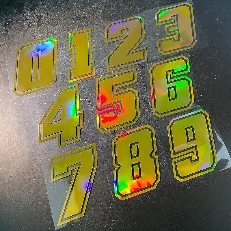 Car Styling Laser Gold Number 0 To 9 Sticker Motorcycle Helmets Fuel Tanks Car Windows Universal Vinyl Decals