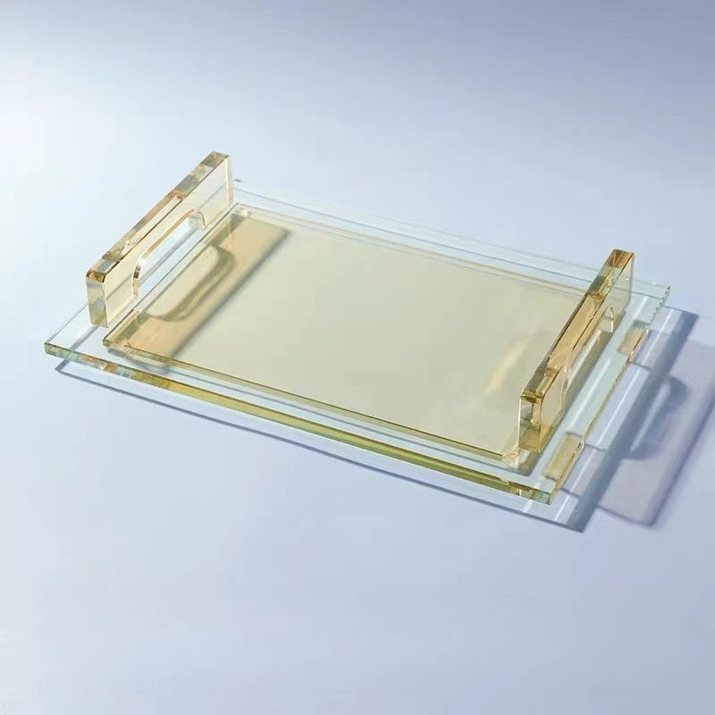 Crystal Tray with Handle Luxury Nordic Simple Storage Trays Tea Cup Fruit Storage Plate Home Kitchen