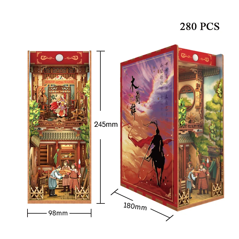 DIY Wooden Book Nook Shelf Insert Kits Miniature Building The Ballad of Mulan Bookends Bookshelf Dollhouse for Friend Gifts