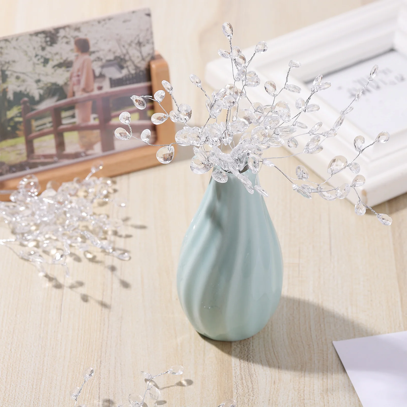 

50pcs Artificial Bouquet 16Cm Acrylic Bead Drops For Home Wedding Diy Decor White Branches Vase Filler Craft Decoration