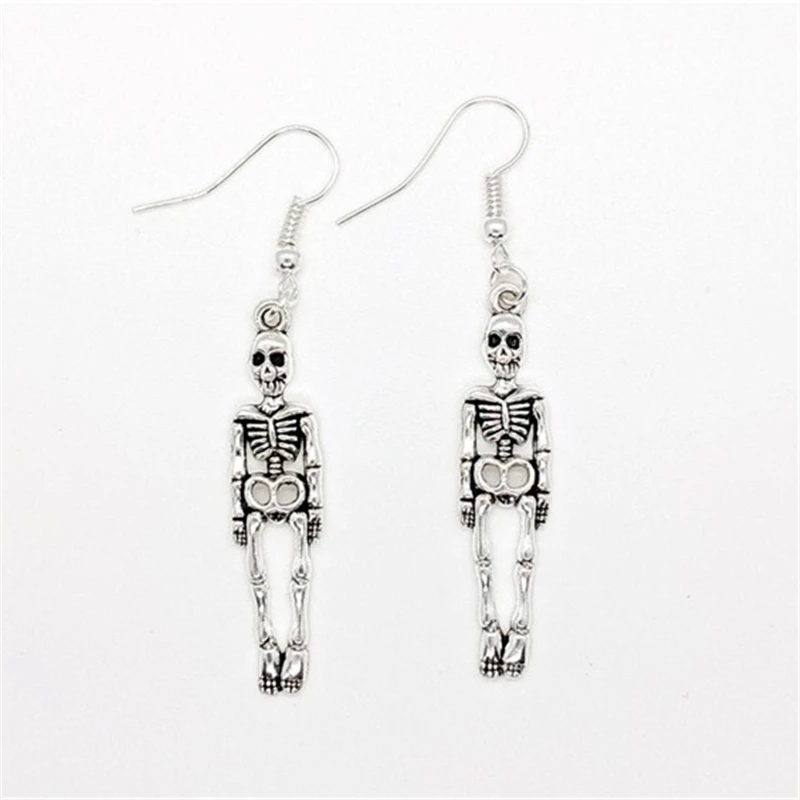 

Antique Silver Color Skeleton Charm Earrings Halloween Earrings, Punk Earrings, Human Bone Earrings