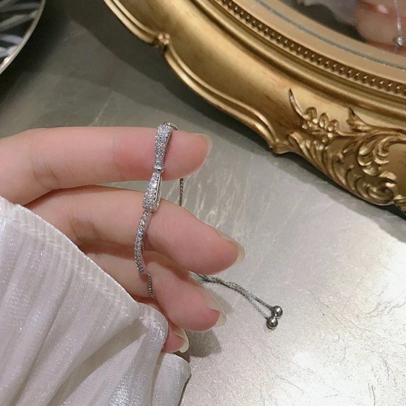 Hot Sale AAAAA Zircon Bow Bracelet Fashion Simple Adjustable Bracelet For Mother To Girlfriend Jewelry Gift Wholesale