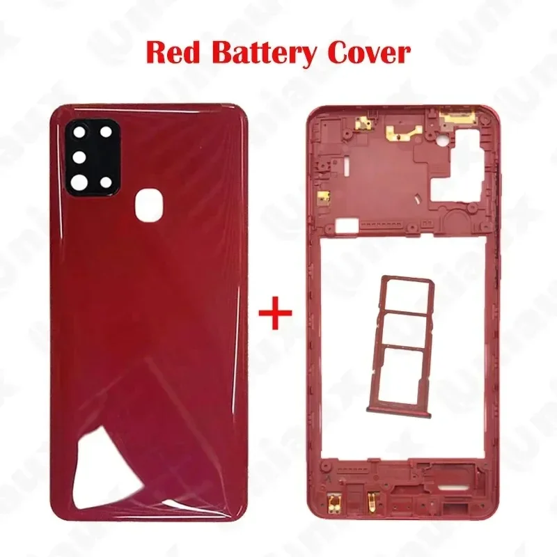 For Samsung Galaxy A21s A217 A217F Phone Housing Middle Frame chaiss Battery Back Cover Rear Lid Panel Cover Camera Glass Lens