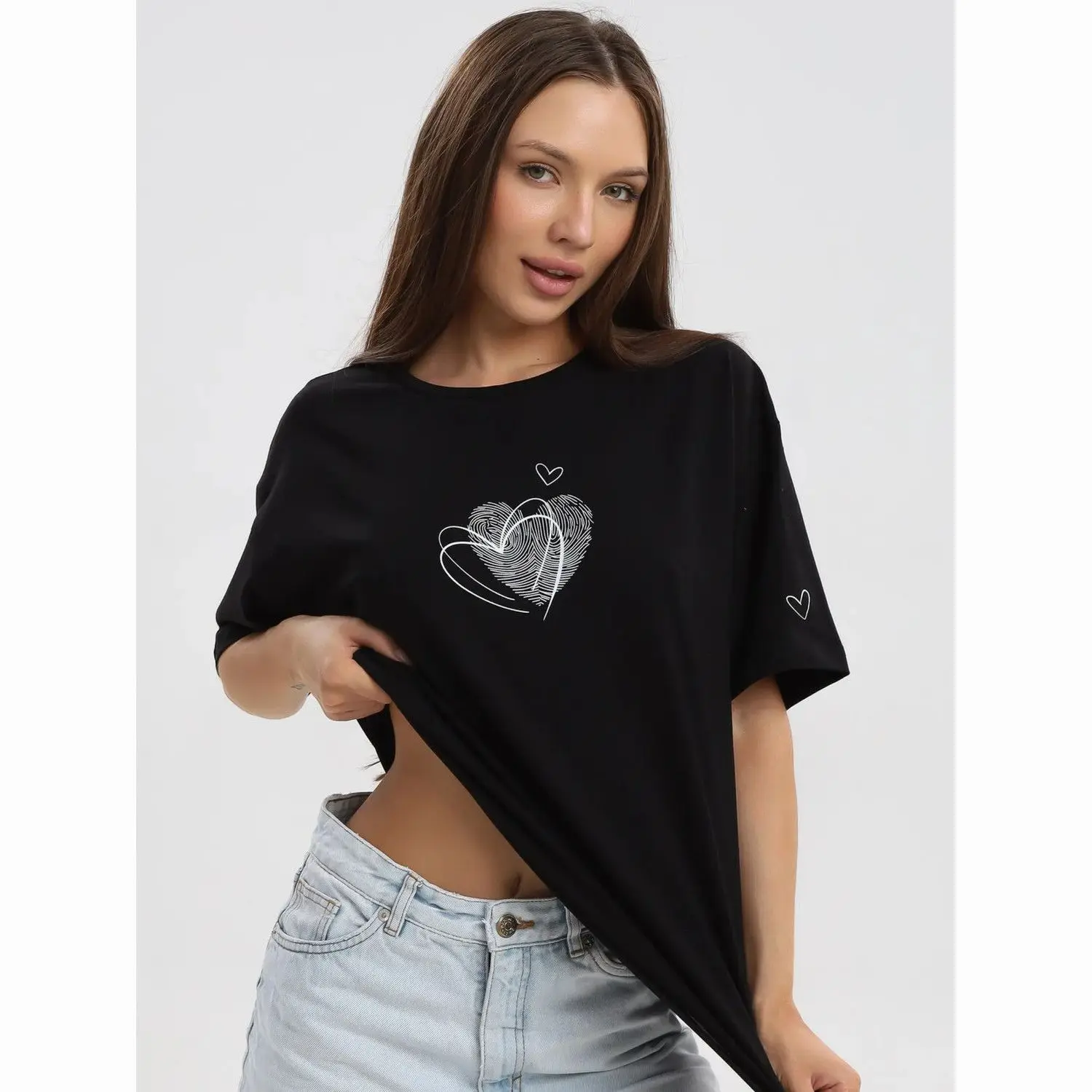 

Youthful Stylish Pure Cotton Summer New Retro Loose Versatile American Cute Printed European American Style T-shirt for Women