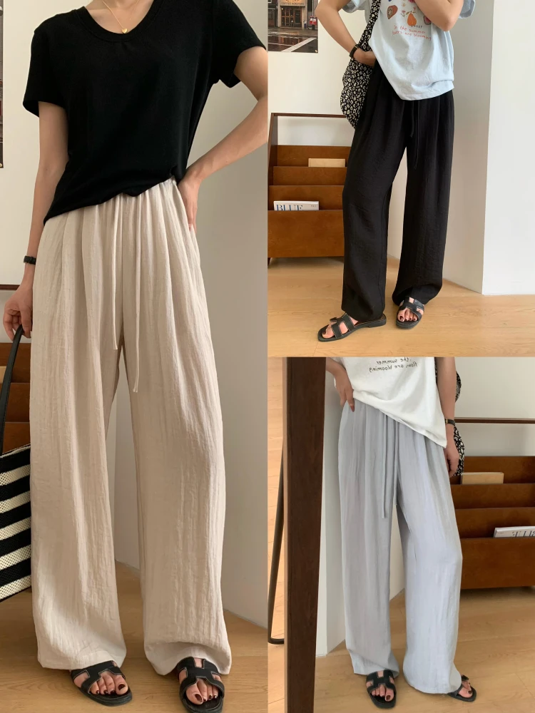 

Легкие летние брюки из шелка и льна Sunny Home, свободные прямые брюки с высокой талией и широкими штанинами для женщин