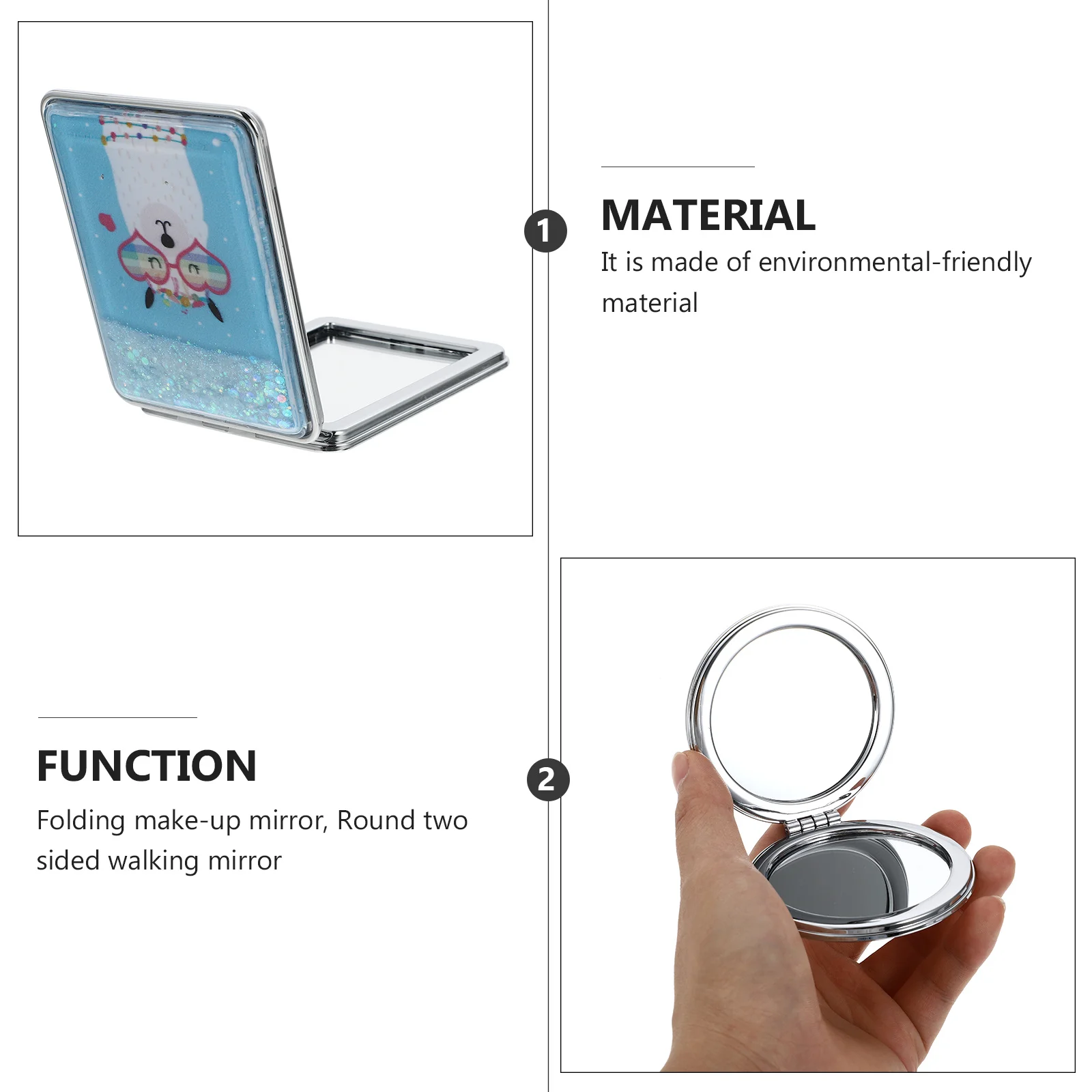 

2 Pcs Double-sided Mirror Travel Make up Practical Small Portable Makeup Mirrors