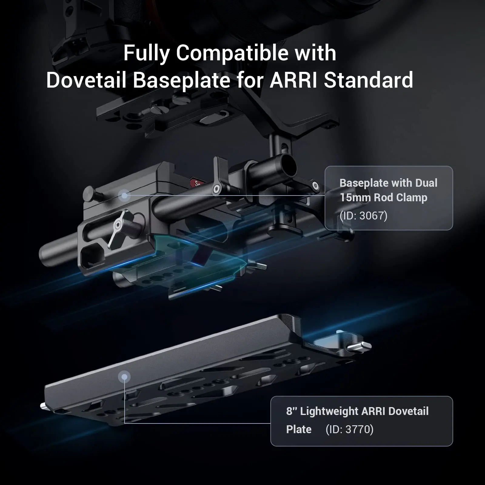 SmallRig 8'' 12'' Lightweight Dovetail Plate for ARRI Quick Release Baseplate with Multiple 1/4’’-20 and 3/8’’-16 Threaded Hole