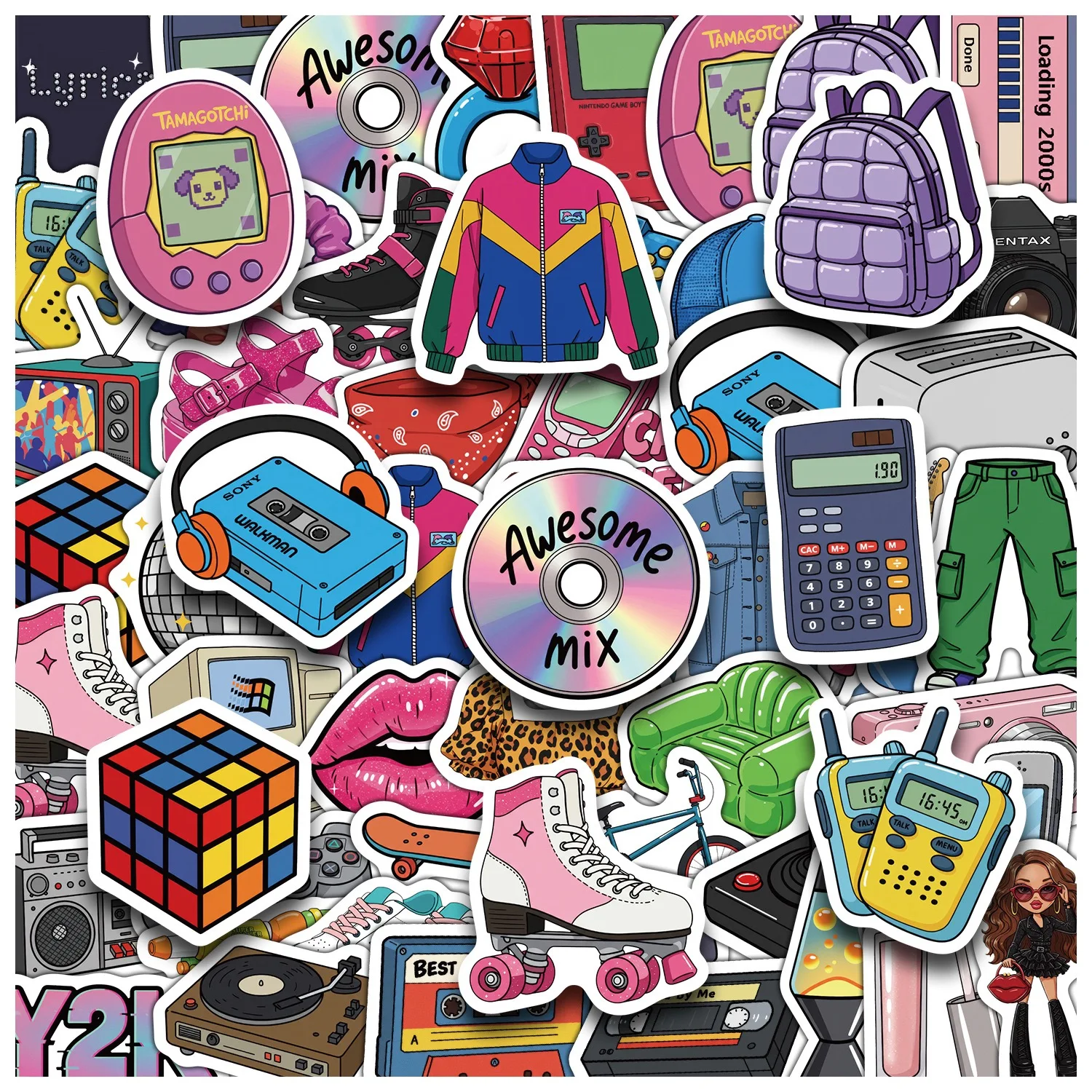 50 Pegatinas Vintage de los 80s y 90s, Calcomanías de Dibujos Animados, Material Escolar, Decoración para Equipaje, Tabletas, Motocicletas, Cuadernos