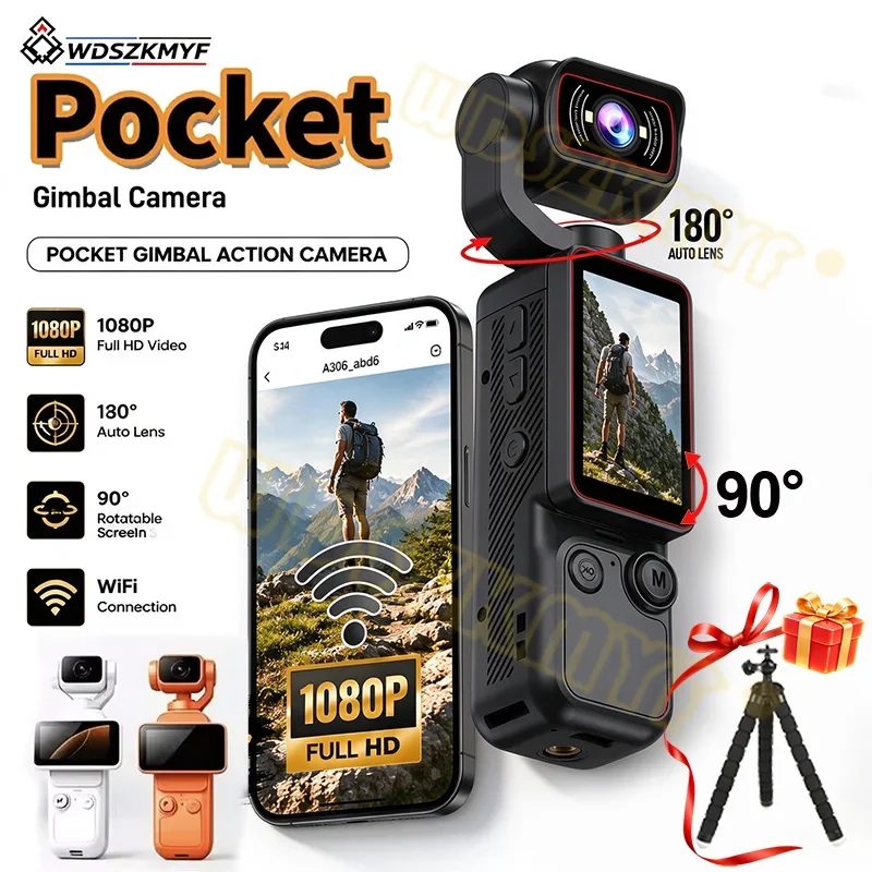 1080P Action Camera Sport Camera 180° Electric Rotating Lens Handheld Camcorder 90° Flip‑Screen Outdoor Sports Vlog Recorder