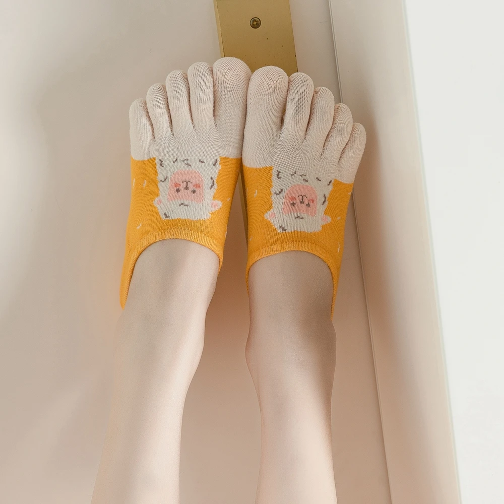 5 Pairs Floral Cute Women Toe Socks with Separate Fingers High Quality Cotton Five Finger Socks Summer Ankle Socks