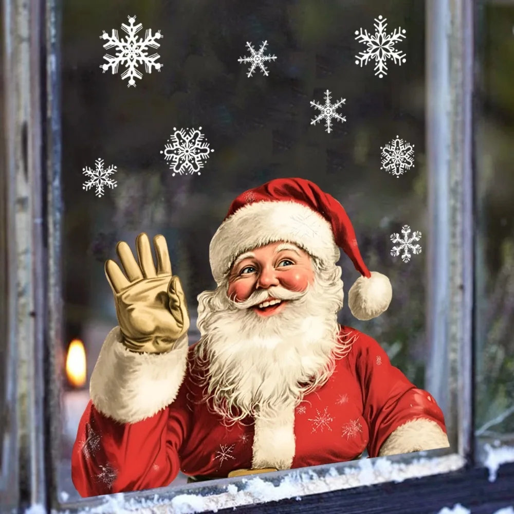 Santa Claus Glass Sticker Removable Static Cling Decorat for Living Room Window Clings Party Decoration
