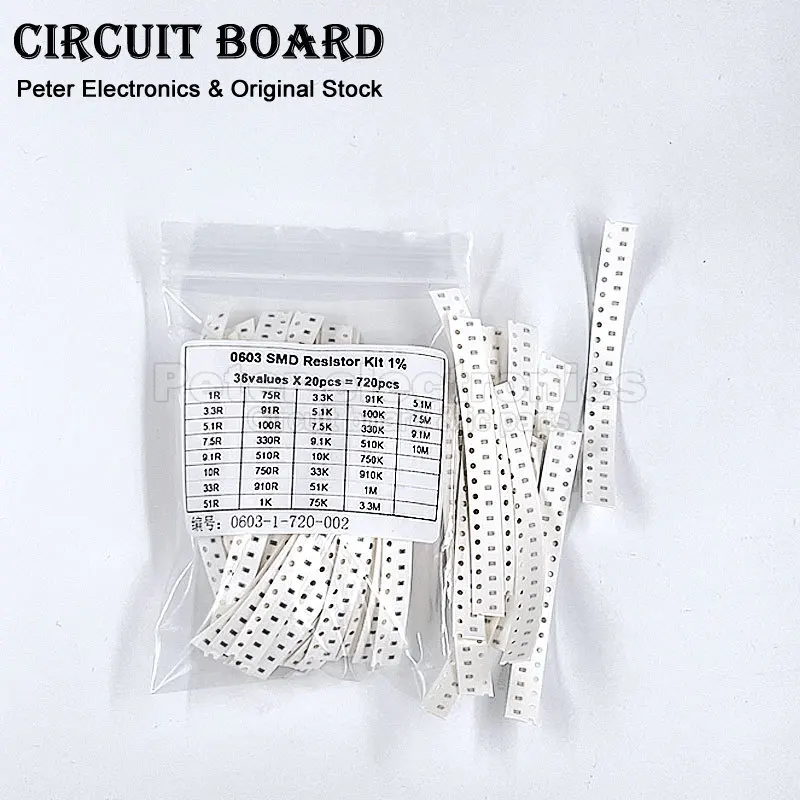 720pcs(36Value X 20pcs) 0603 0805 1206 SMD Resistor Kit 1/4W 0.25W 5% 1 Ohm~10M Ohm Component Diy Set 10R 3.3 330 910 1M 5.1R