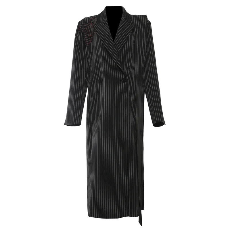 EAEOVNI, abrigo largo de retazos irregulares a rayas a la moda para mujer, chaqueta con botones con diseño bordado Floral, Ropa nueva 2025 1A593