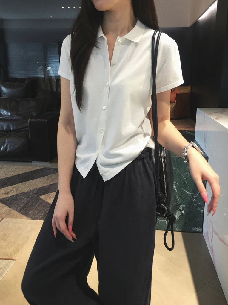 

Cuijia Ultrafine Cotton Knitted Neck Short Sleeve Shirt Casual Style Plain Color Breathable Comfortable Women's Top
