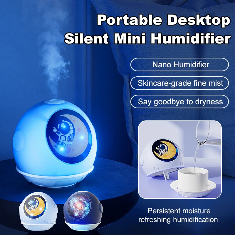 Portable Astronaut Air Humidifier With LED Lights And Essential Oil Diffuser, USB Power Supply, Suitable for Home and Office Use