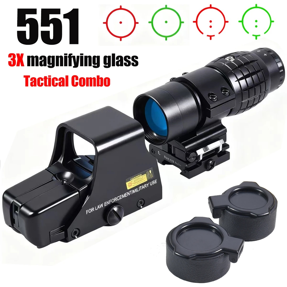 551 + 3X عدسة مكبرة رؤية أحمر أخضر نطاق نقطة ثلاثية الأبعاد 553 558 رؤية بصريات تكتيكية مع مجموعة ميزاء قابلة للطي #1