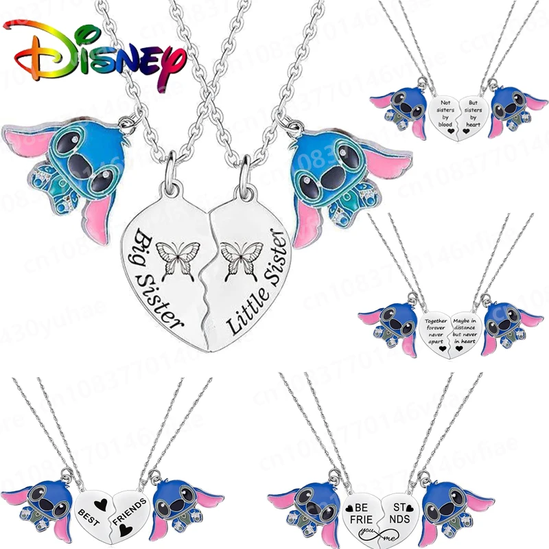 

New Disney Stitch Cartoon Series Anime Heart-shaped Stitch Necklace Bestie's Jewelry Gifts Delicate Clavicle Chain Retro Pendant