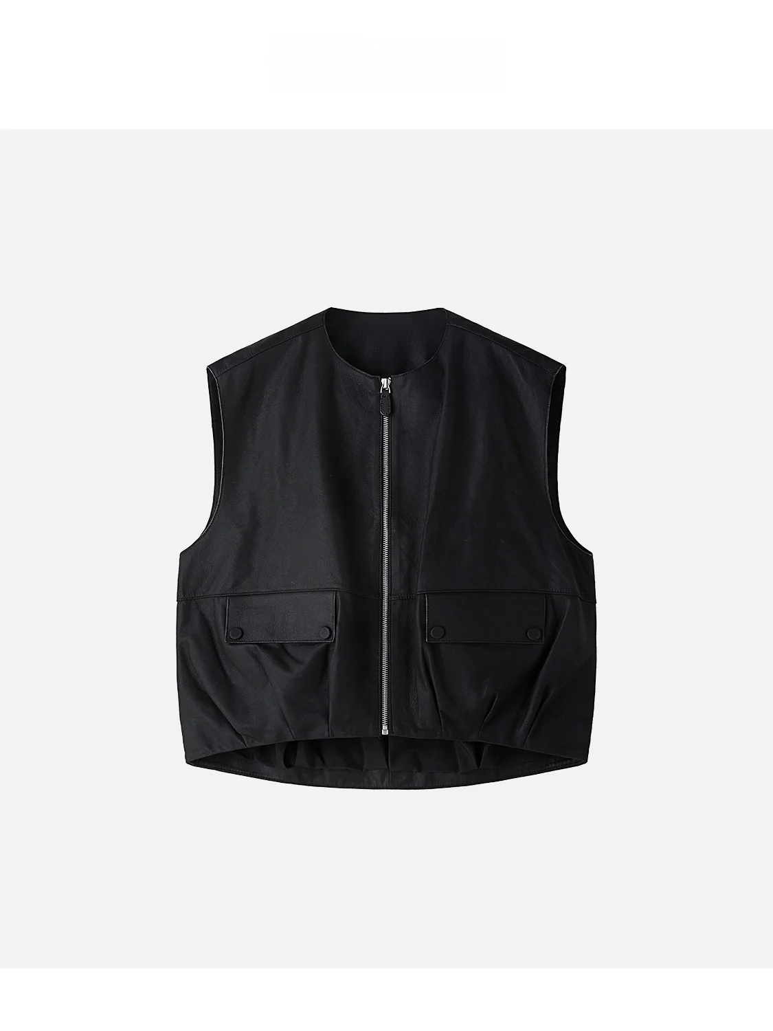 

JINGJING2025 New "FengMang" Autumn Winter Simple Versatile round Ne Zipper Design Leather Vest Women's Faion Outerwear
