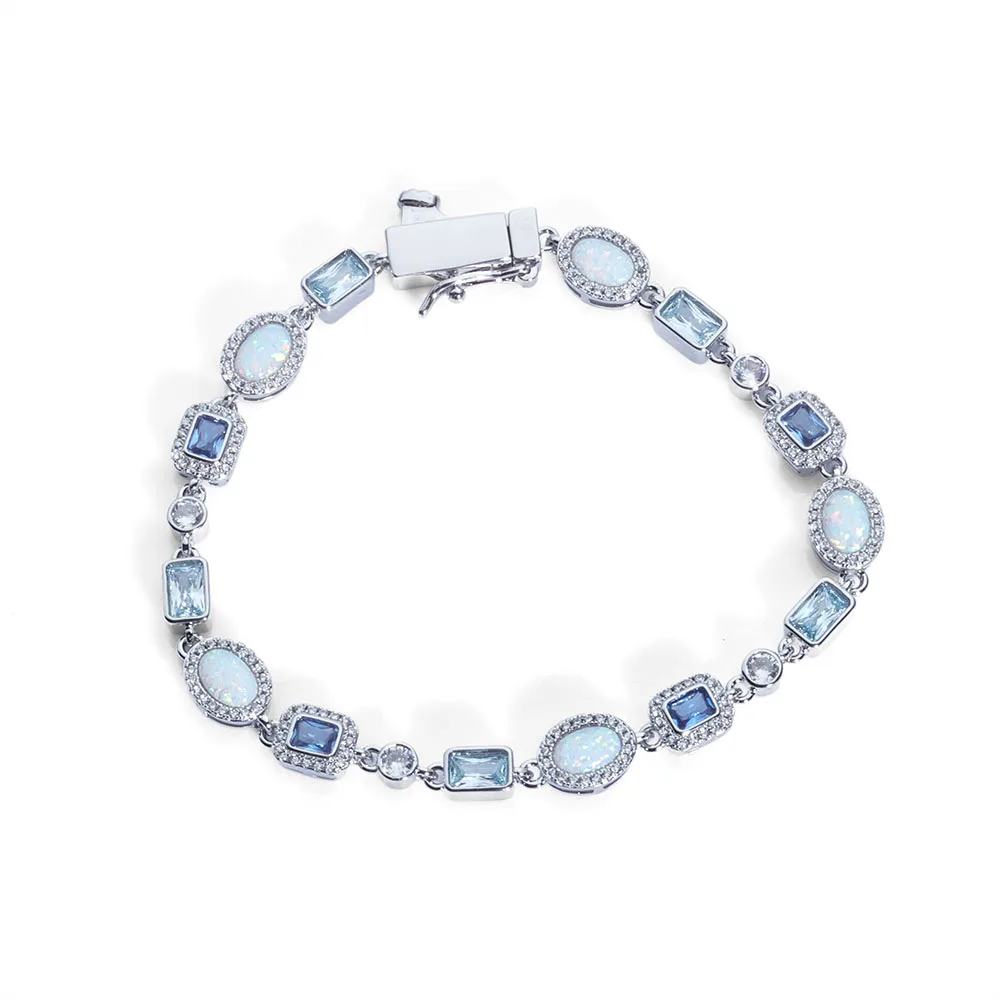 Women's New Blue Diamond Bracelet Geometric Circular Chain Colorful Opal Sparkling Accessories Holiday Gift