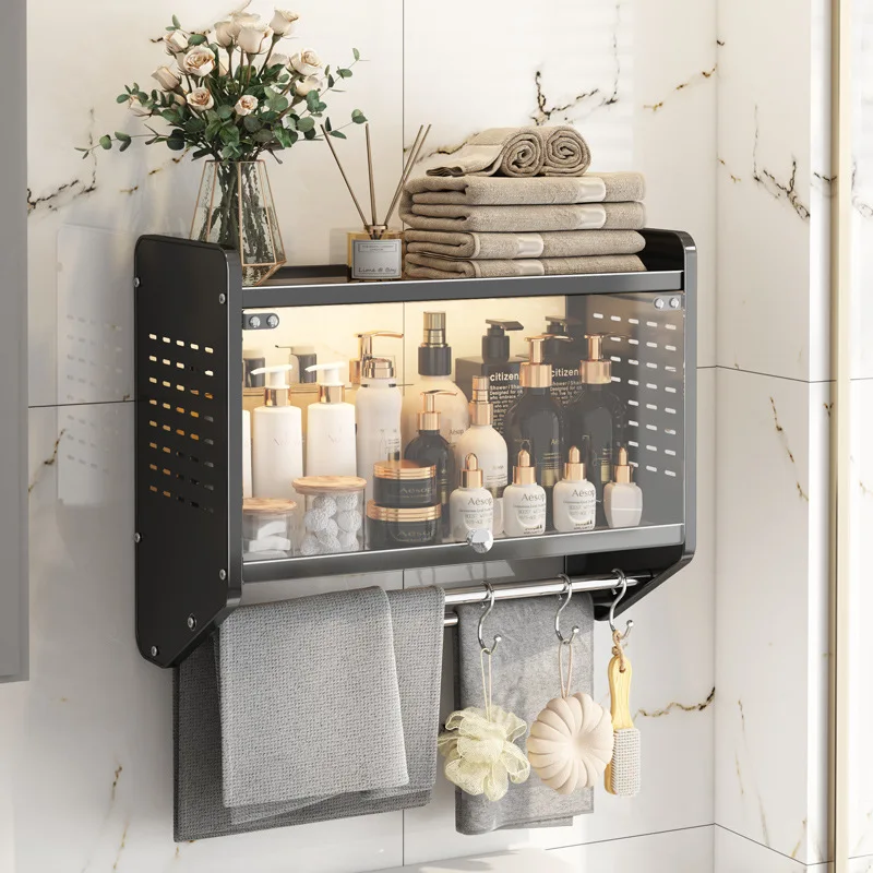 Punch-free Wall-mounted Bathroom Organizer Shelf Washstand Toilet Above The Wall Storage Ccabinet Dust-proof Storage Box