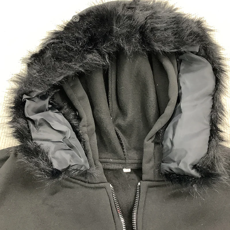 المرأة Y2k الشارع خمر الفراء طوق قبعة مقنعين الشتاء قمة الموضة الشارع كول الجمجمة المطبوعة سستة البلوز معطف دافئ سترة #3