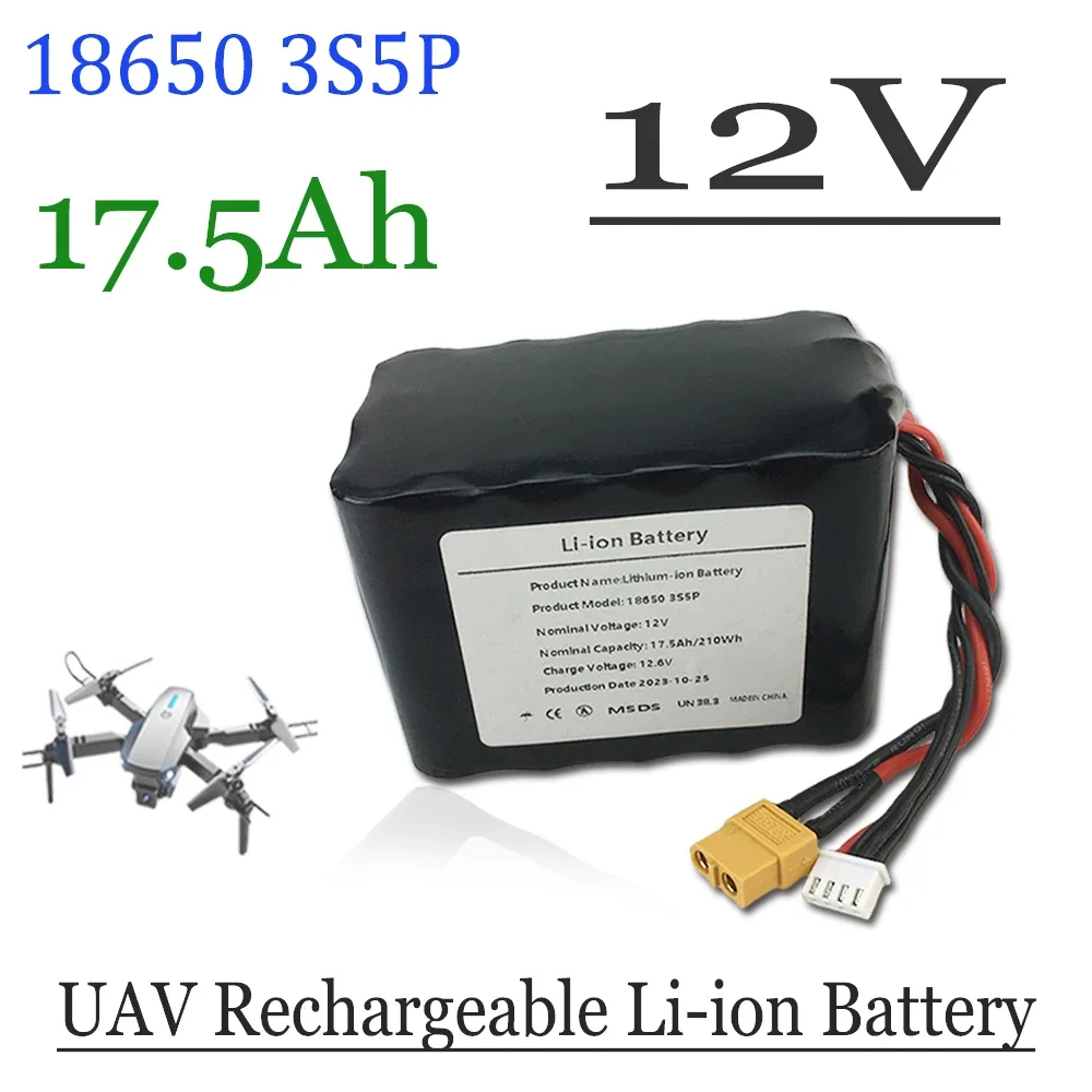 

For Various RC Airplane Quadrotor XH2.54-4P XT60, 3S5P 12V 17.5Ah 12.6V High Capacity UAV Rechargeable Li-ion Battery