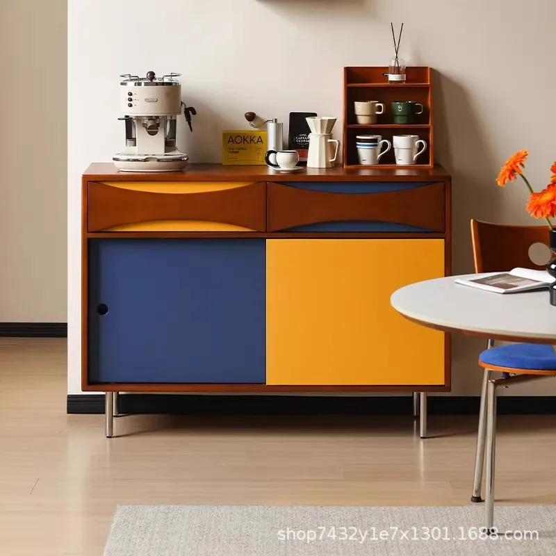 

Medieval color matching solid wood dining side cabinet, living room against the wall