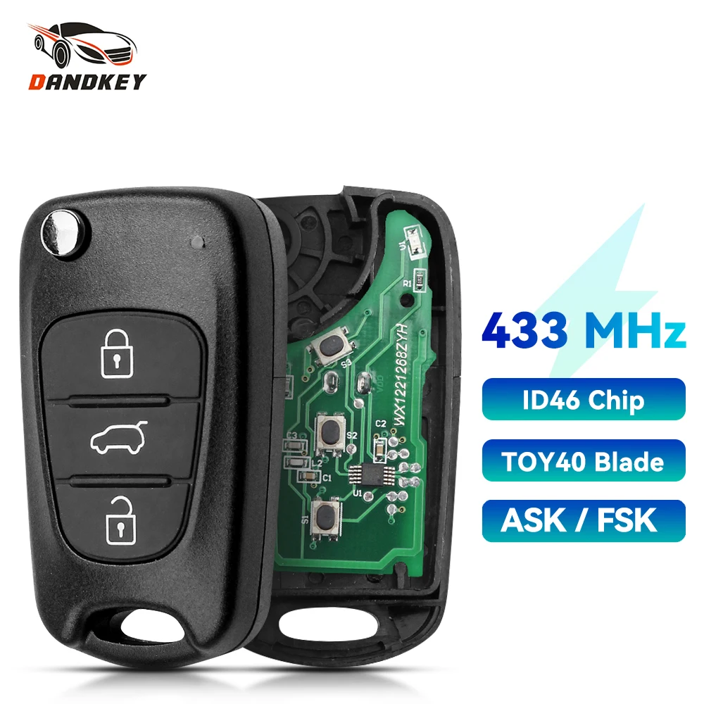 

Dandkey 3 кнопки 433 МГц складной автомобильный дистанционный ключ для Hyundai I30 IX35 ELANTRA Tucson SONATA NF Fob ASK/FSK ID46 чип