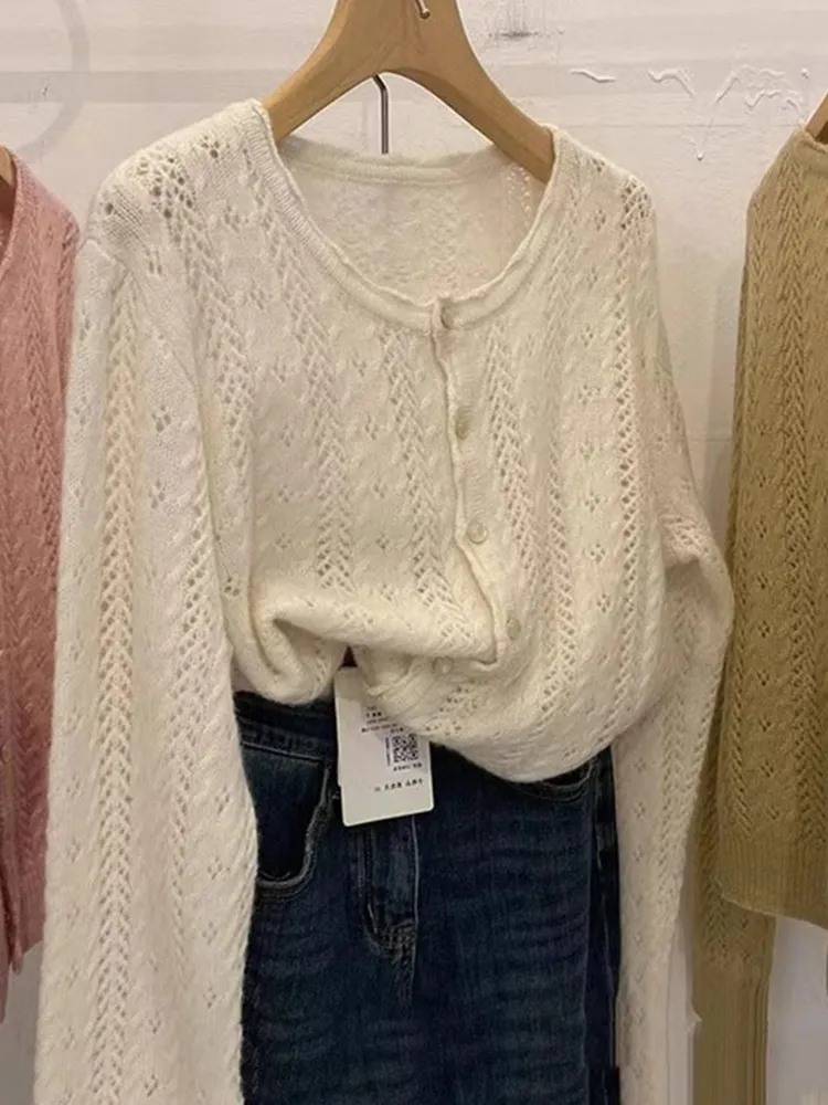 

Comfortable Knitted Open Cardigan Long Sve Loose Fit Color Slimming Design Trendy Pure Color Outerwear Lazy Sle