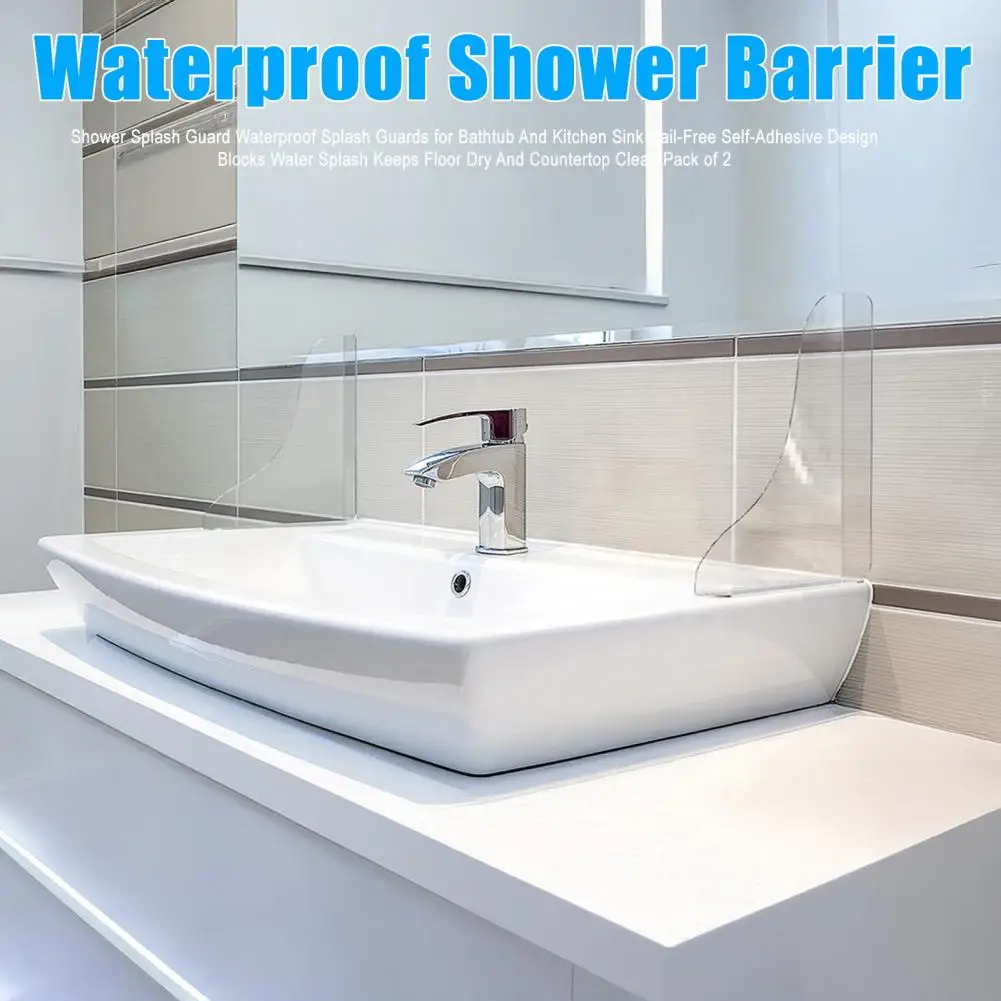 

2Pcs Shower Splash Guard Self-Adhesive Waterproof Transparent Bathroom Shower Bathtub Corner Water Blocking Baffle Shields