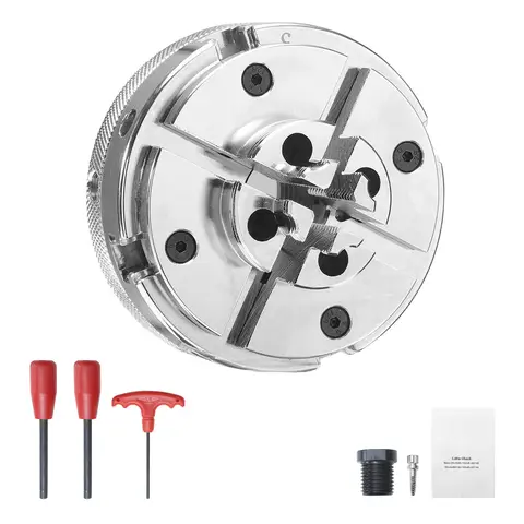 SucceBuy 4 Inch Wood Lathe Chuck 4-Jaw Self-Centering Wood Turning Chuck Set with 1in x 8TPI Thread & Adapter for Woodworking