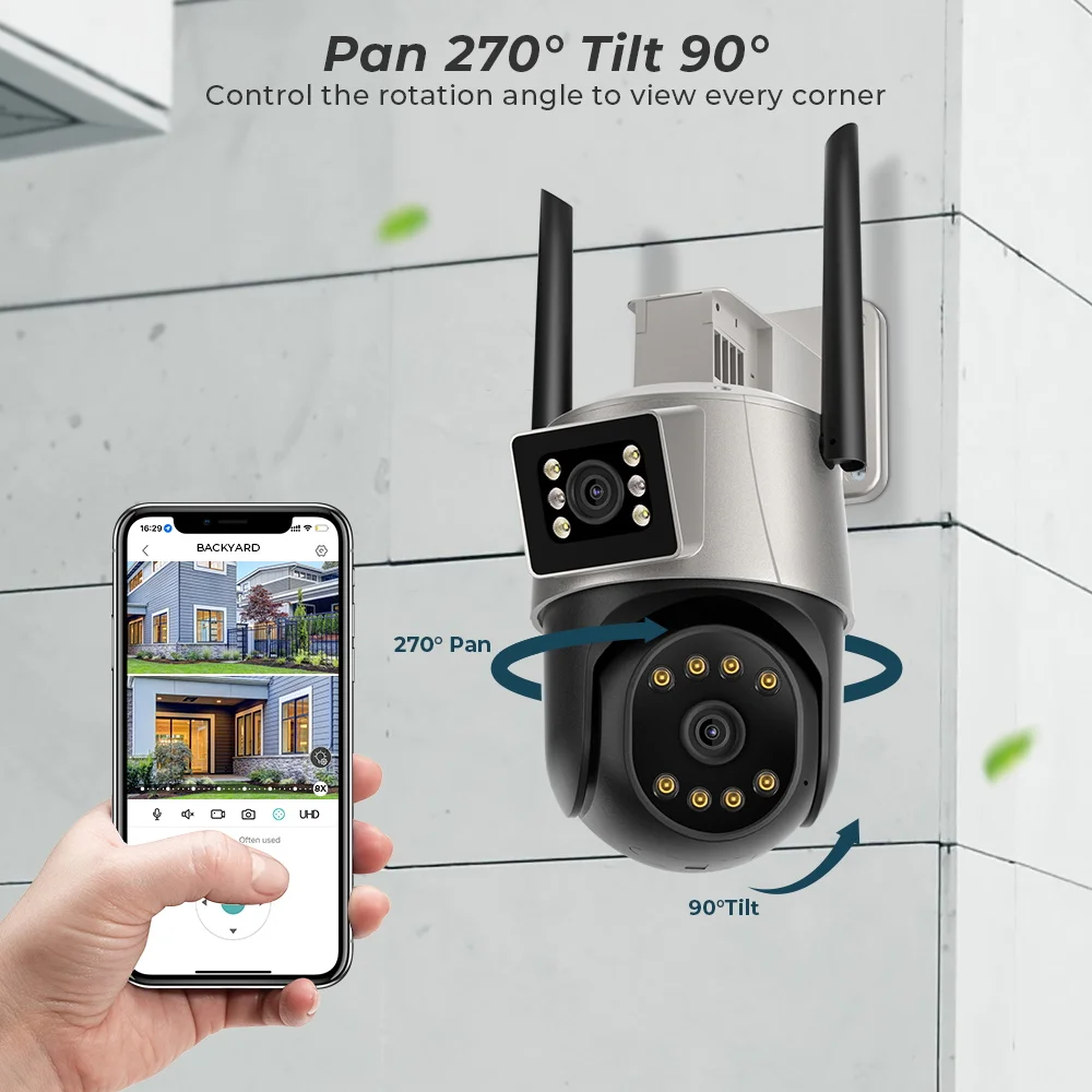 Reobiux Wifi PTZ Camera Outdoor Surveillance 8MP Dual Lens IP Cam CCTV Security Protection Dual Screen Camera With ICsee App