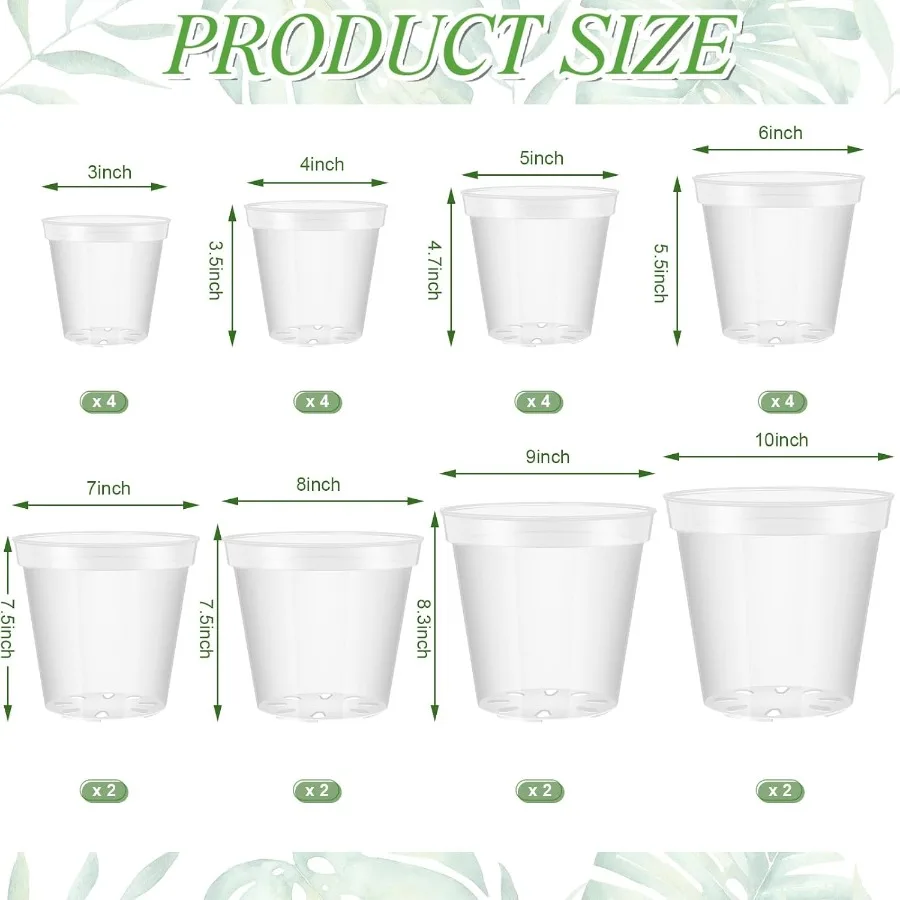 Vesici Large Size Clear Nursery Pots Variety Pack Plant Pots with Drainage Holes Planters for Indoor Plants Flexible Transparen