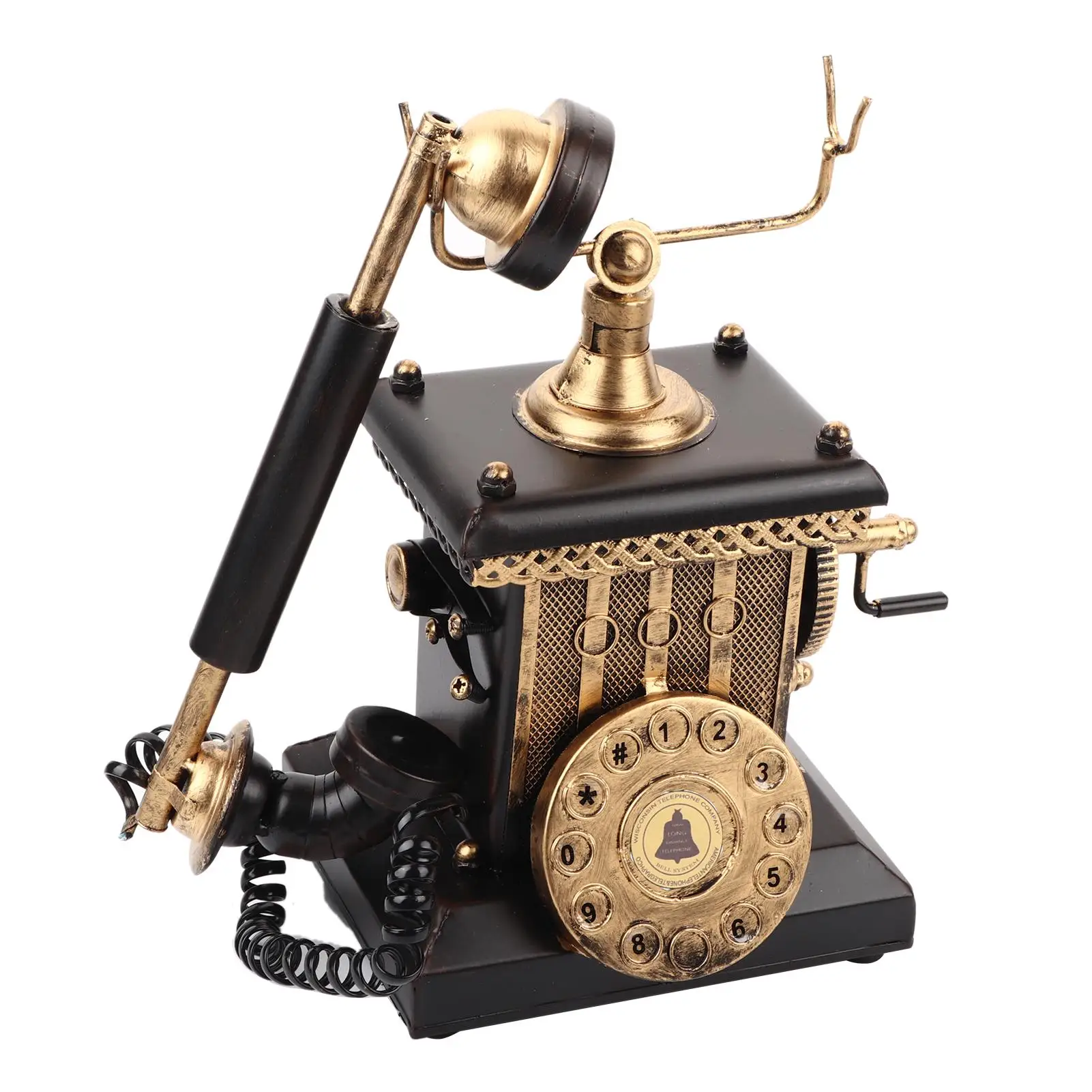 Vintage European Hand-Crank Telephone Decor for Bedroom & Living Room Display | Retro Home Accent