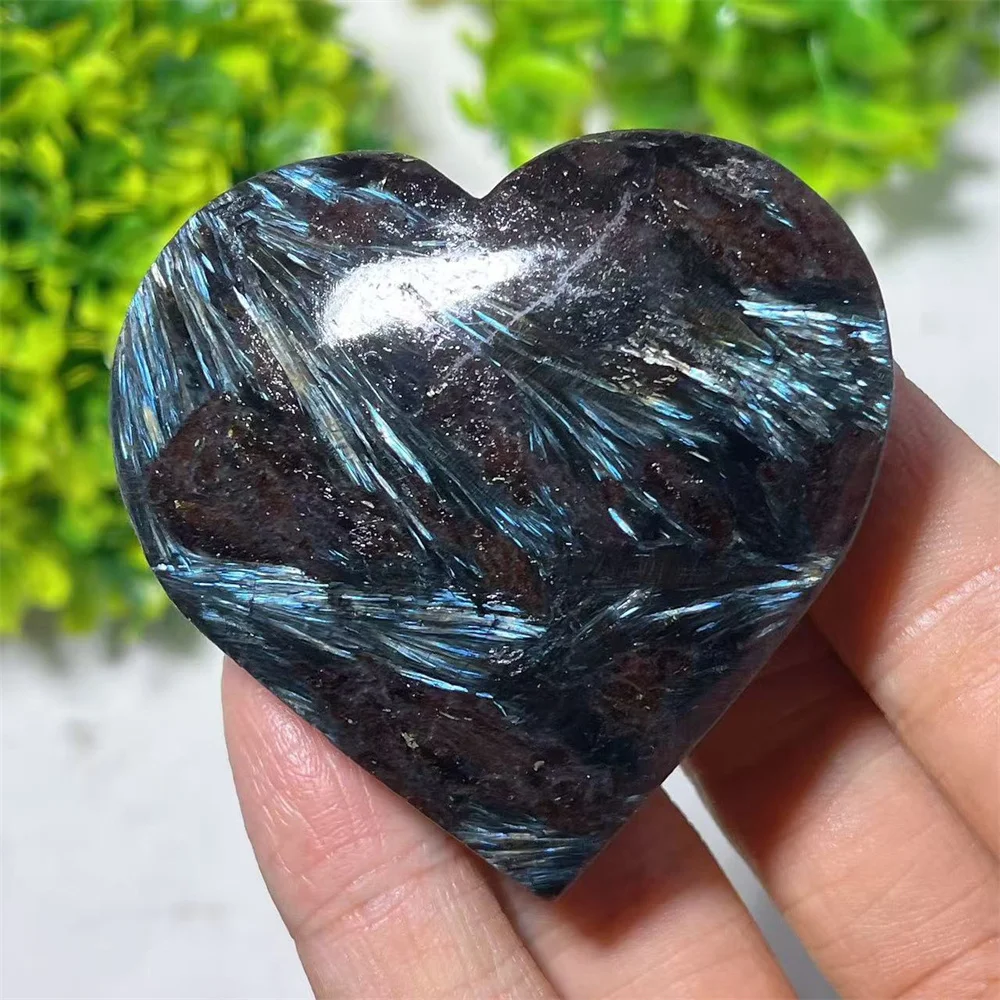 Blue Feather Heart Carving Natural Crystal Stone Quartz Reiki Agate Polishing Healing Spiritual Minerali Home Decoration
