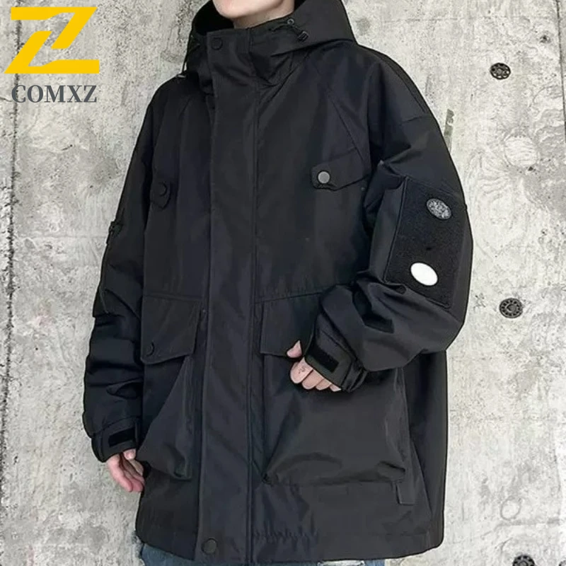 

COMXZ Fashion Men Jacket Casual Hooded Outdoor Adventure Windproof Coat Solid Color Street Style Lightweight Autumn Men Clothing