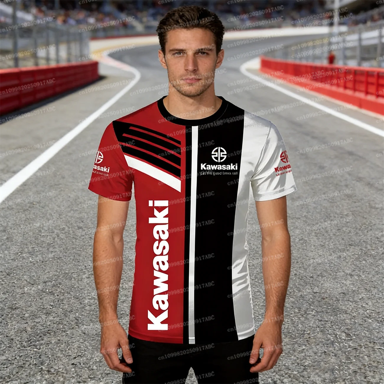 

(Kawasaki)Летняя мужская футболка Y2K Kawasaki для гонок на мотоциклах, женская футболка с 3D принтом, быстросохнущая одежда, свободная спортивная одежда