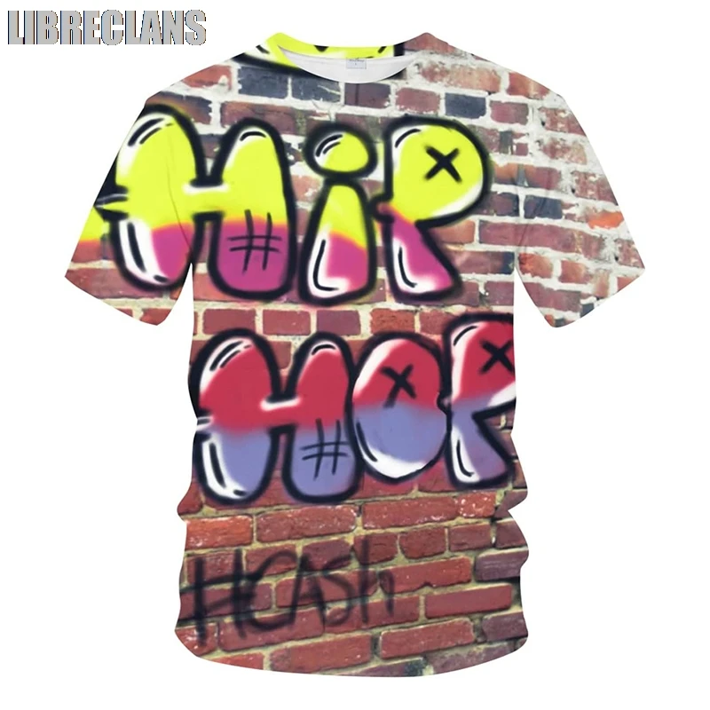 Hip Hop Graffiti Street Men's T Shirt 3D Print Fashion Cool Graphic Crew Neck Short Sleeve T Shirts Personality Cool Tee Tops